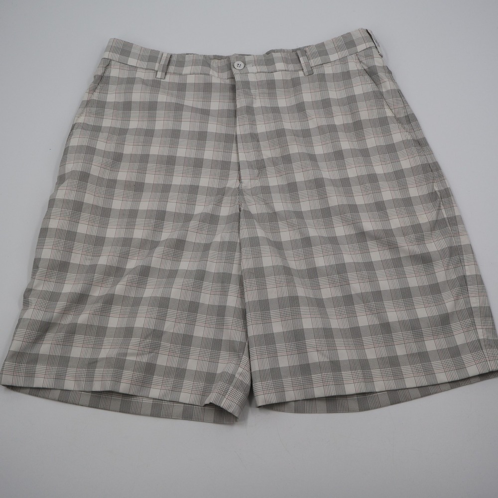 Nike Golf Plaid Shorts Mens 34 Grey White Fit Dry Check Performance 256646-101